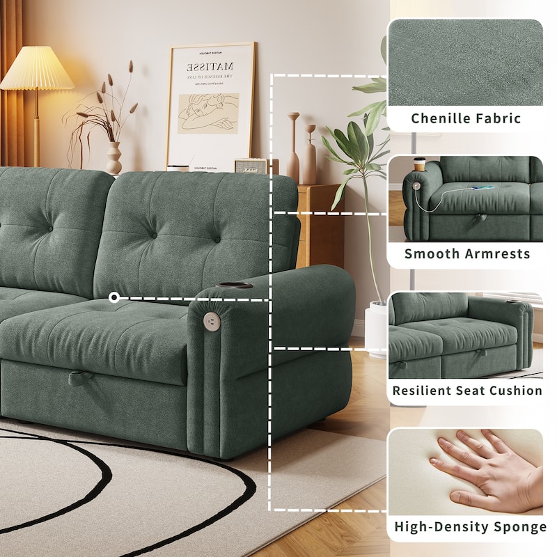 GDFStudio - Chenille Convertible 2-Seater 74" Sofa Bed