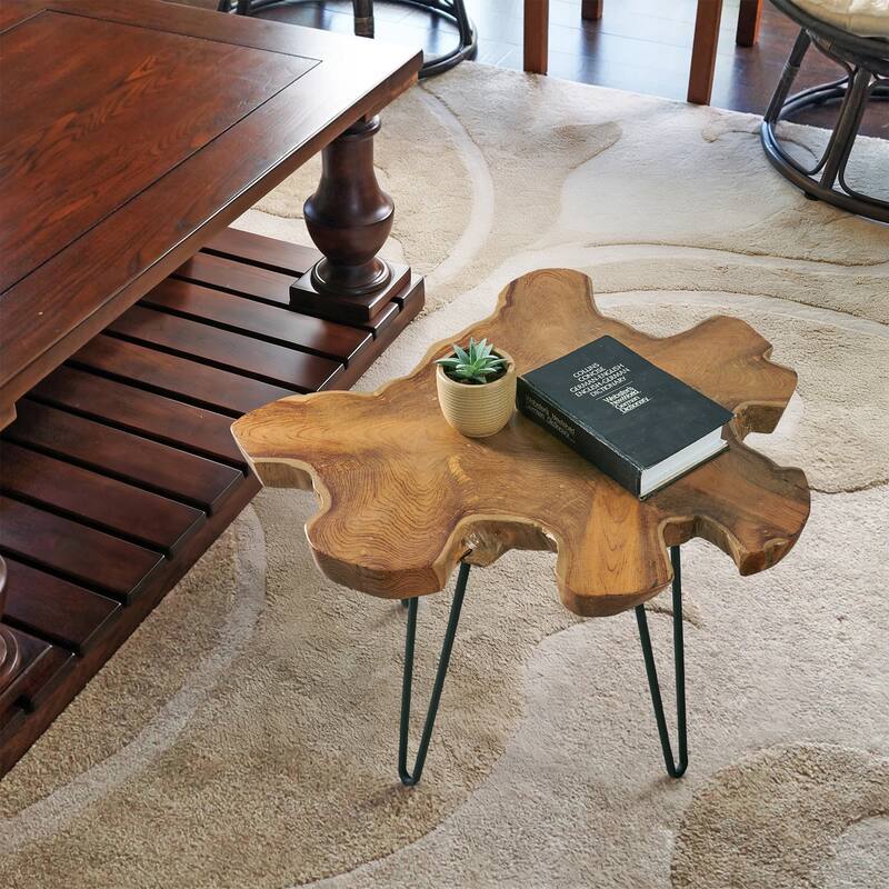 Greenage Solid Wood Teak Live Edge Natural Cut Coffee Table