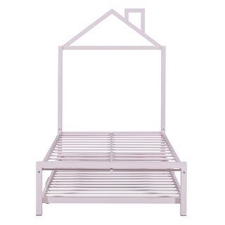 House-Shaped Twin Metal Bed with Trundle, Great for Sleepovers