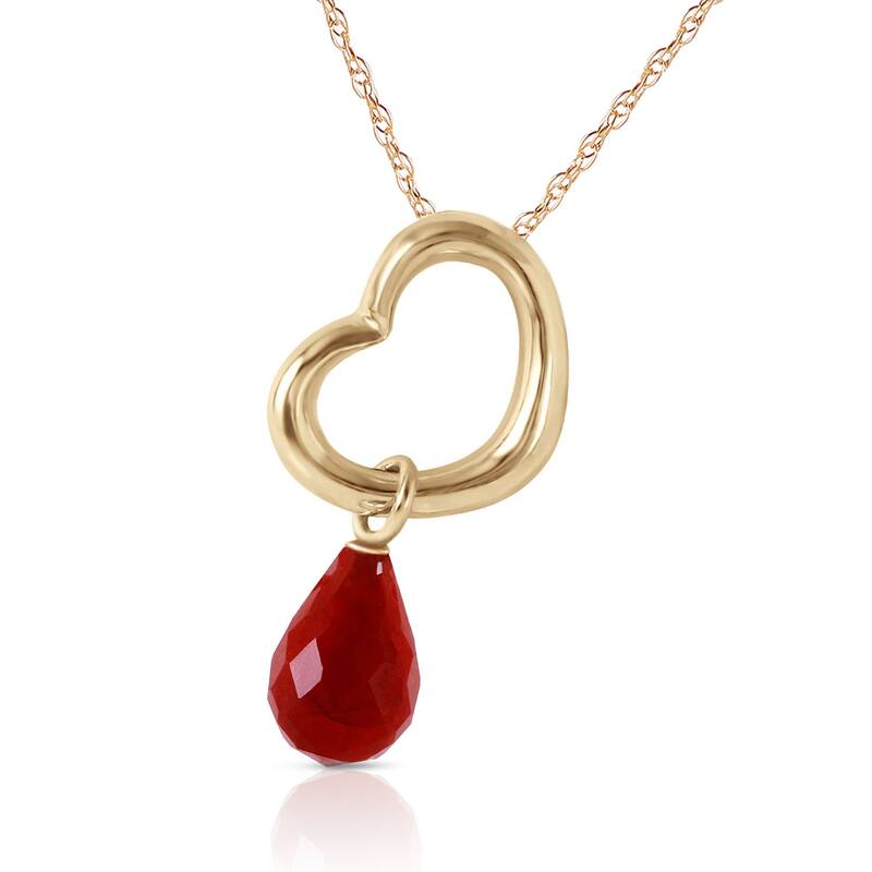 3.30 Carat 14K Solid Gold Heart Necklace w/ Dangling Natural Ruby