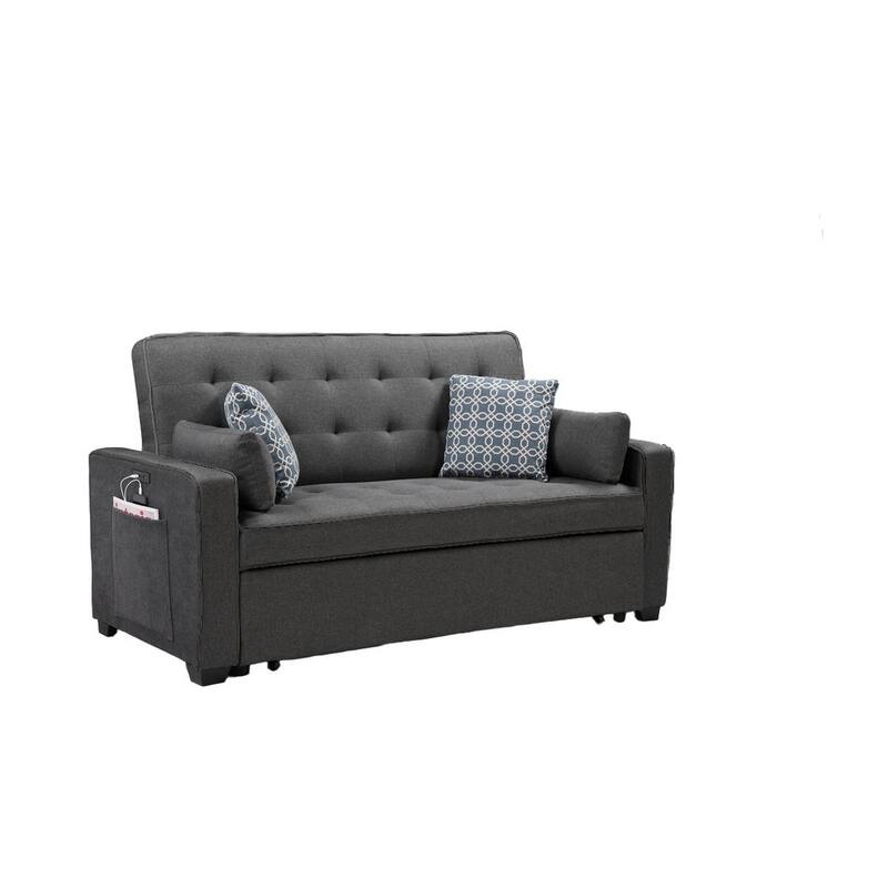 75 Inch Sleeper Sofa with 4 Accent Pillows, 2 USB Charging Ports, Gray