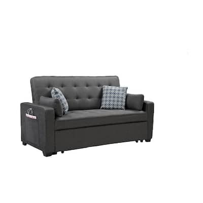 75 Inch Sleeper Sofa with 4 Accent Pillows, 2 USB Charging Ports, Gray