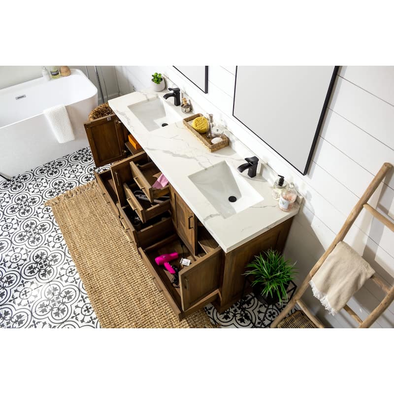 Willow Collections 60 in. W x 22 in. D Charlotte Teak Double Sink Bathroom Solid Teak Vanity with Countertop