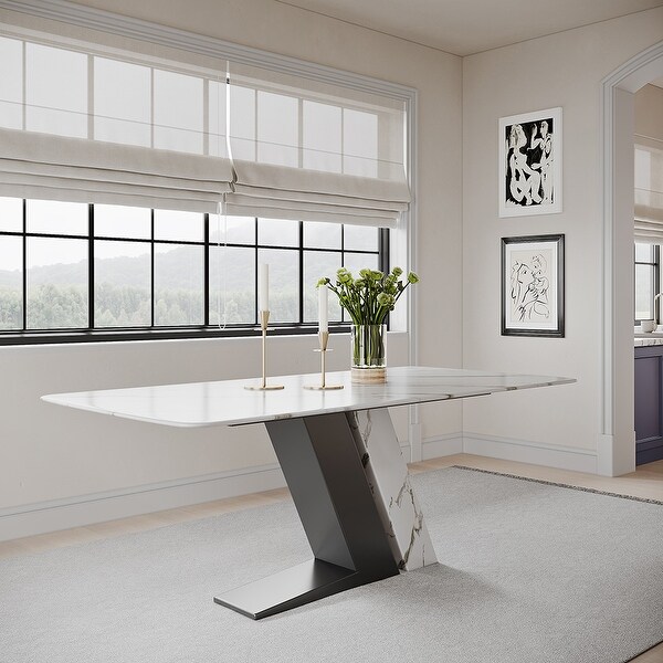 Modern Luxury White Rectangular Dining Table for 6, Glossy