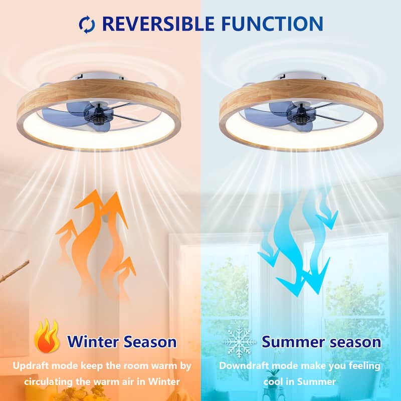 20" Caged Ceiling Fans Flush Mount,Low Profile Fabric Farmhouse Ceiling Fan with Remote Control - N/A