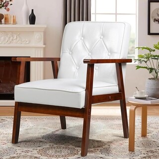 Mid Century Modern PU Leather Accent Chair with Wood Frame and Thick ...