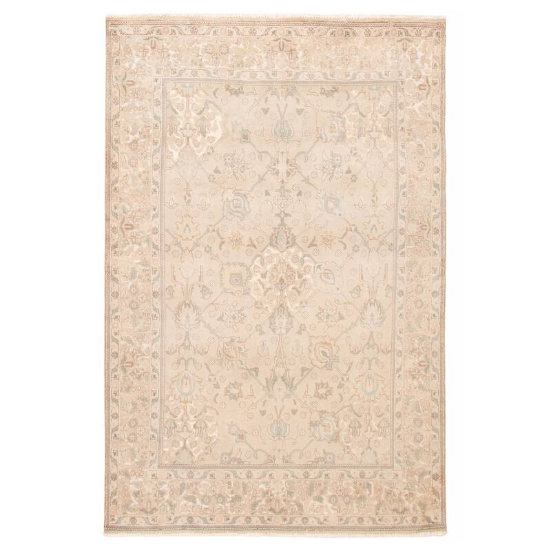 ECARPETGALLERY Hand-knotted Antalya Vintage Khaki Wool Rug - 6'4 x 9'7 - Light Khaki - 6'4 x 9'7