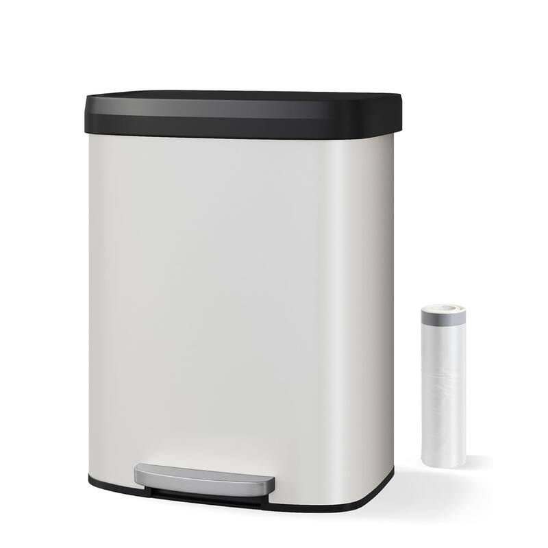 16 Gallon / 60 Liter Stainless Steel Trash Can,For Office, Bathroom, Dining Room - White