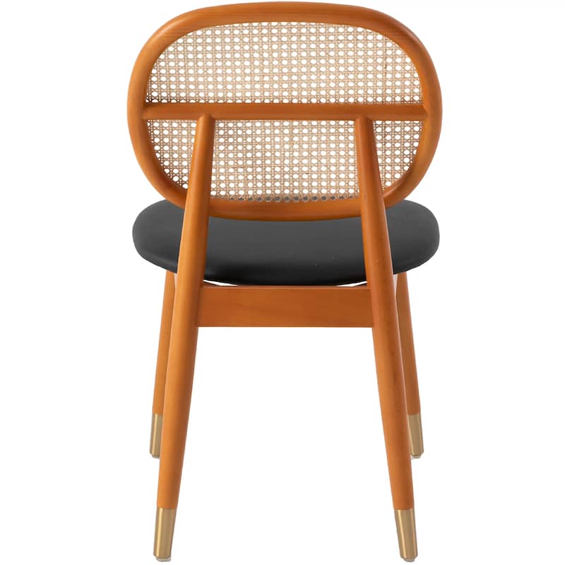Holbeck Modern Rattan Leather Upholstered Dining Chair with Plush Padding Beech Wood Legs for Stylish Homes Set of 2