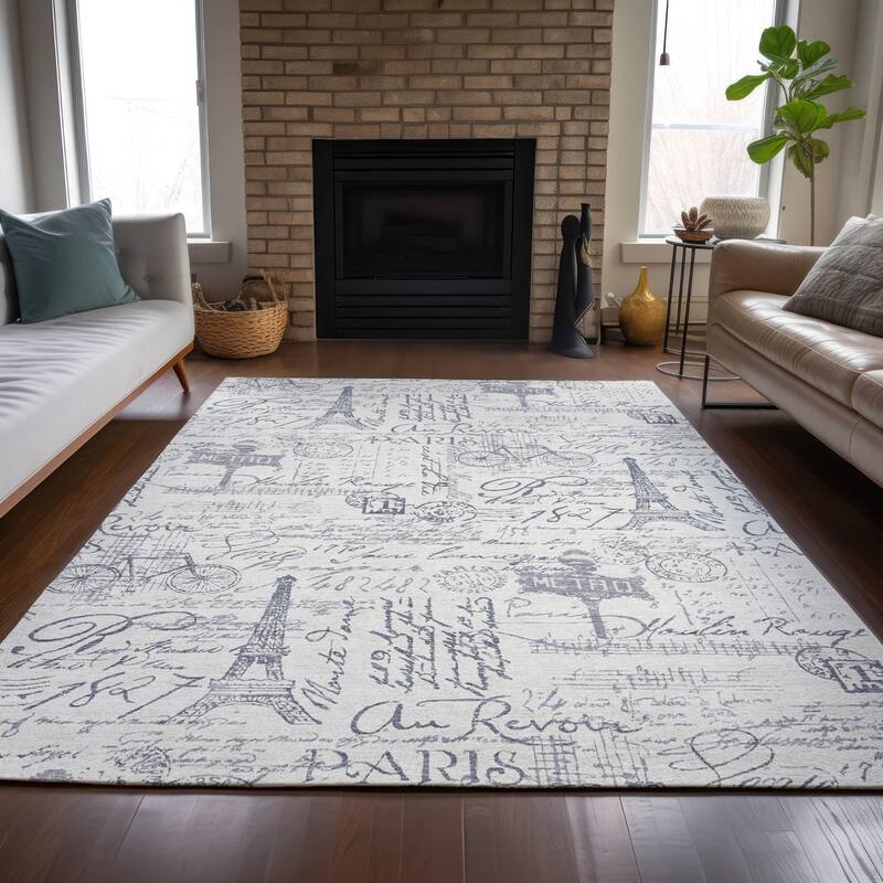 Machine Washable Indoor/Outdoor Modern Paris Chantille Rug