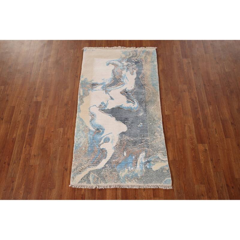 Striped Modern Abstract Foyer Rug Hand-Knotted Wool Carpet - 2'8" x 4'11"
