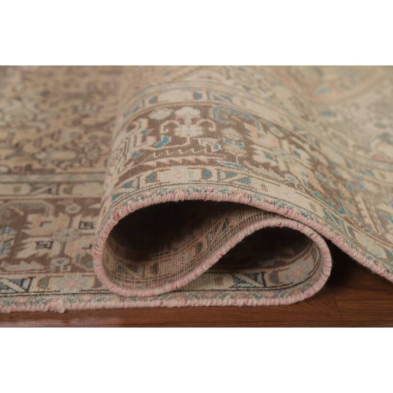 Geometric Tabriz Distressed Persian Rug Hand-knotted Wool Carpet - 6'7" x 9'0"