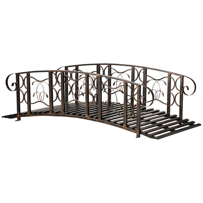 Outsunny 6' Metal Arch Backyard Garden Bridge with 660 lbs. Weight Capacity, Safety Siderails, Vine Motifs, & Easy Assembly
