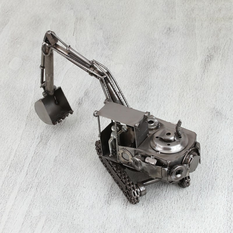 Novica Handmade Excavator Upcycled Metal Sculpture