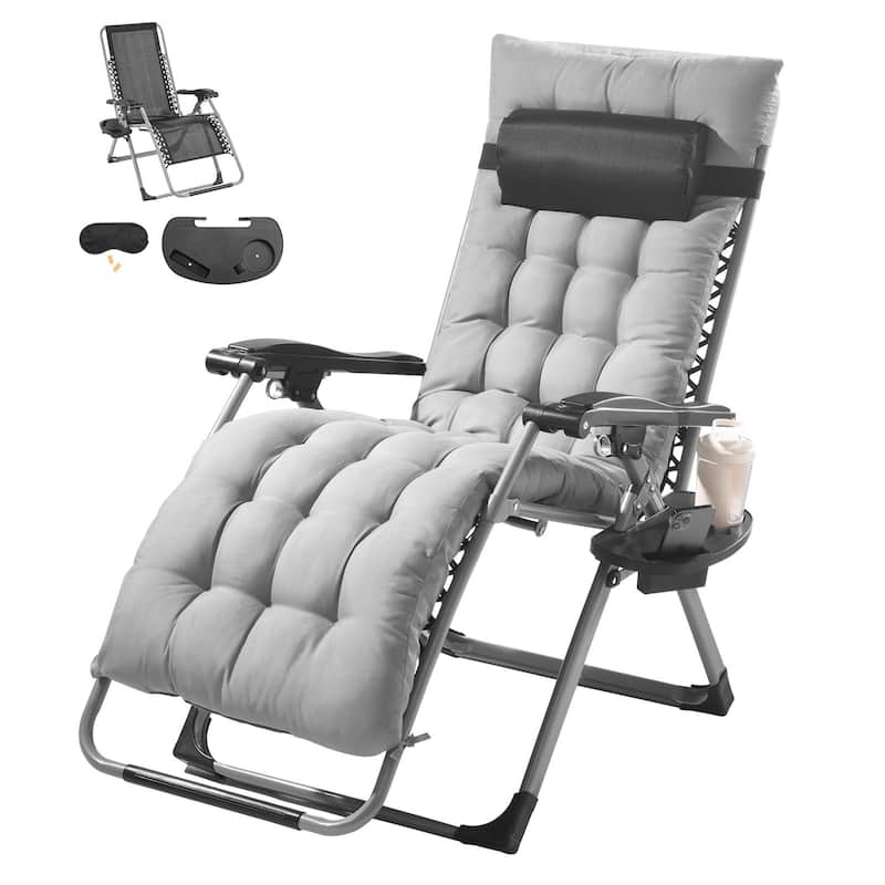 26 Inch Zero Gravity Recliner Lounge Chair with Triangle Frame and Removable Cushion Seat - 34.05 x 25.39 x 43.7 in - Grey