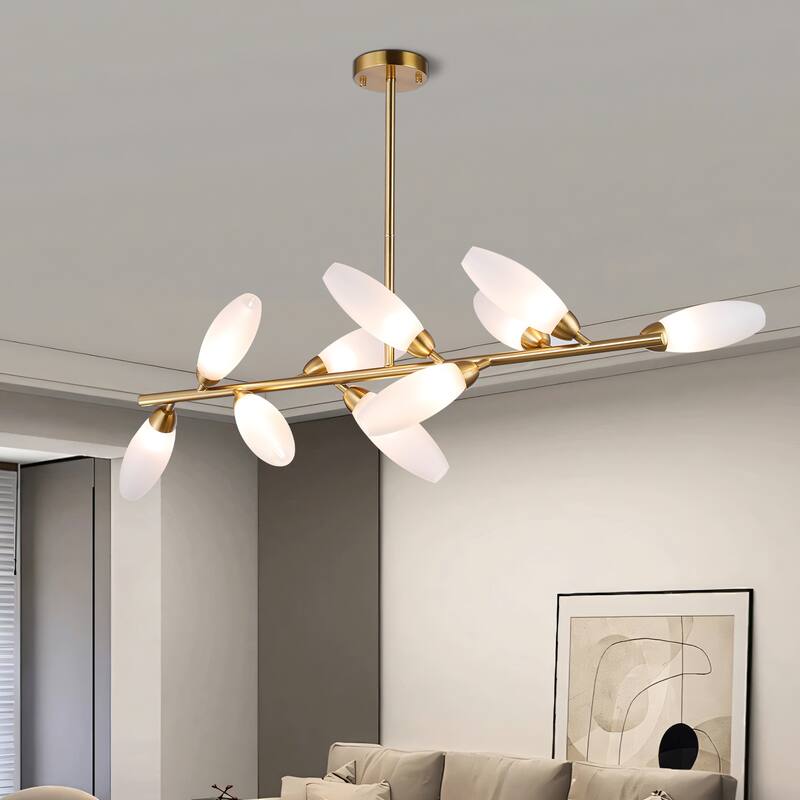 10-Light Jewelry Gold Ring Finish Linear Pendant Lamp Gem Chandelier