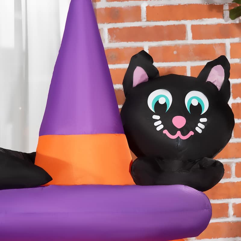 Outsunny 6' Light-Up Inflatable Pumpkin Halloween Decoration with Cute Black Cat