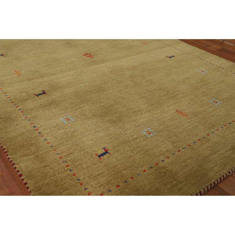 Olive Green Tribal Gabbeh Indian Rug Handmade Wool Carpet - 3'11" x 5'11" - 3'11" x 5'11" - Green