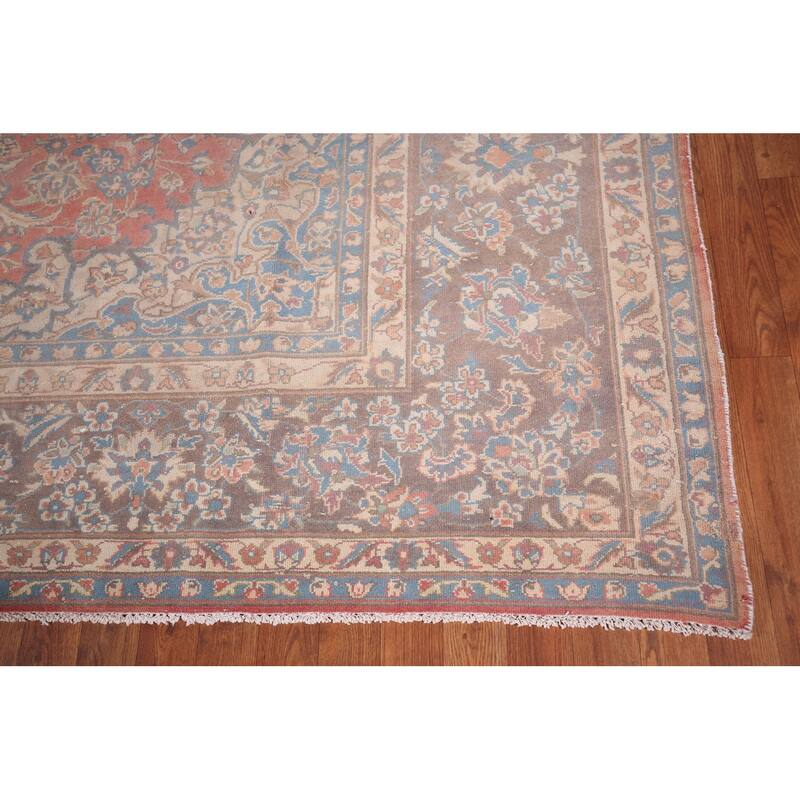 Traditional Pink Mashad Persian Vintage Rug Hand-Knotted Wool Carpet - 9'4"x 12'0"