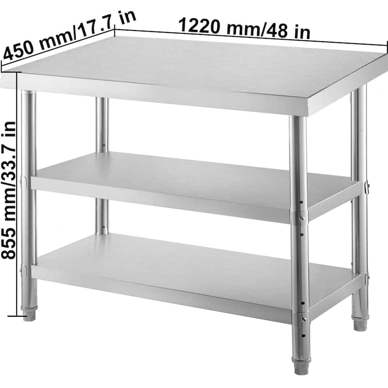 VEVOR Outdoor Food Prep Table Commercial Stainless Steel Table 2 Adjustable Undershelf BBQ Prep Table