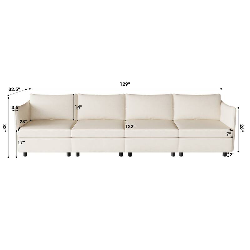 98.5'' Customizable Modular 4-Seat Sectional Sofa with Storage, High-Density Foam, and Pocket Springs for Versatile Layouts