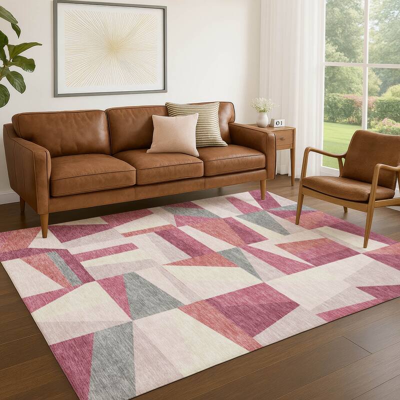 Machine Washable Indoor/ Outdoor Contemporry Mosaic Chantille Rug