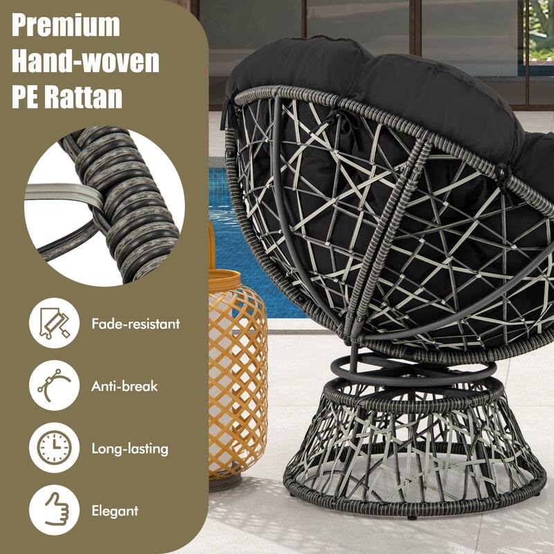 Gymax PE Wicker Papasan Chair Swivel Living Room Chair w/ Thick &