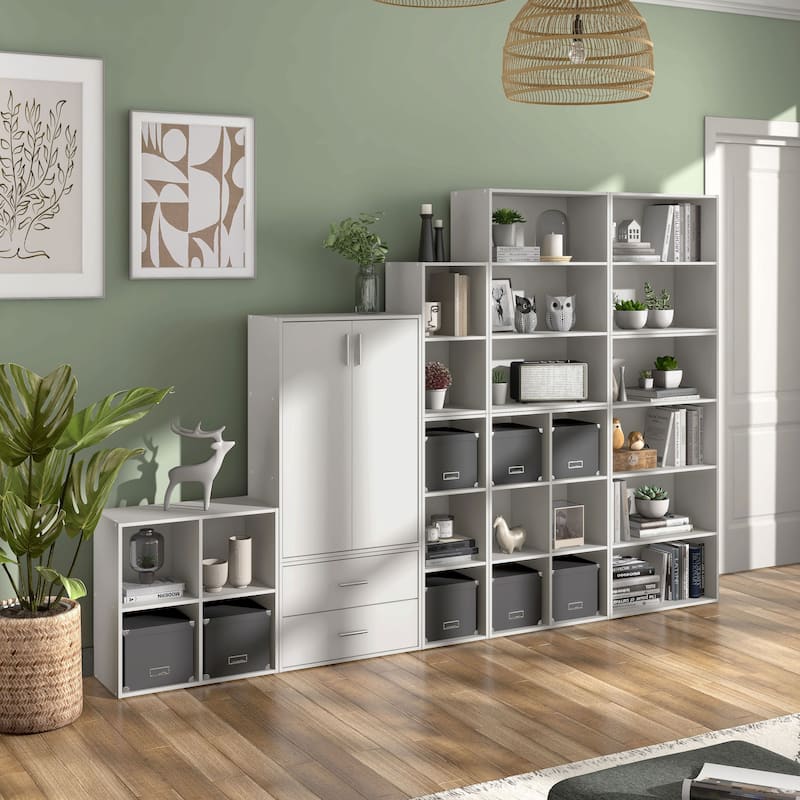 DH BASIC Modern Wood Customizable Stackable Storage Organizer - Cube Shelves, Drawer Cabinet, Bookcase with Doors by Denhour