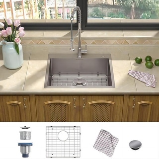 25 Inch Drop In Kitchen Sink - Meryiao 25 X 22 Topmount Kitchen Sink 16