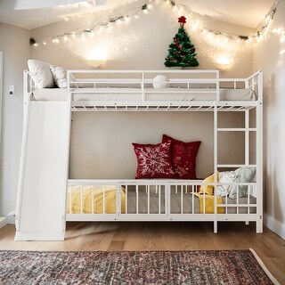 Metal Bunk Bed with Slide and Funny Guardrails Home