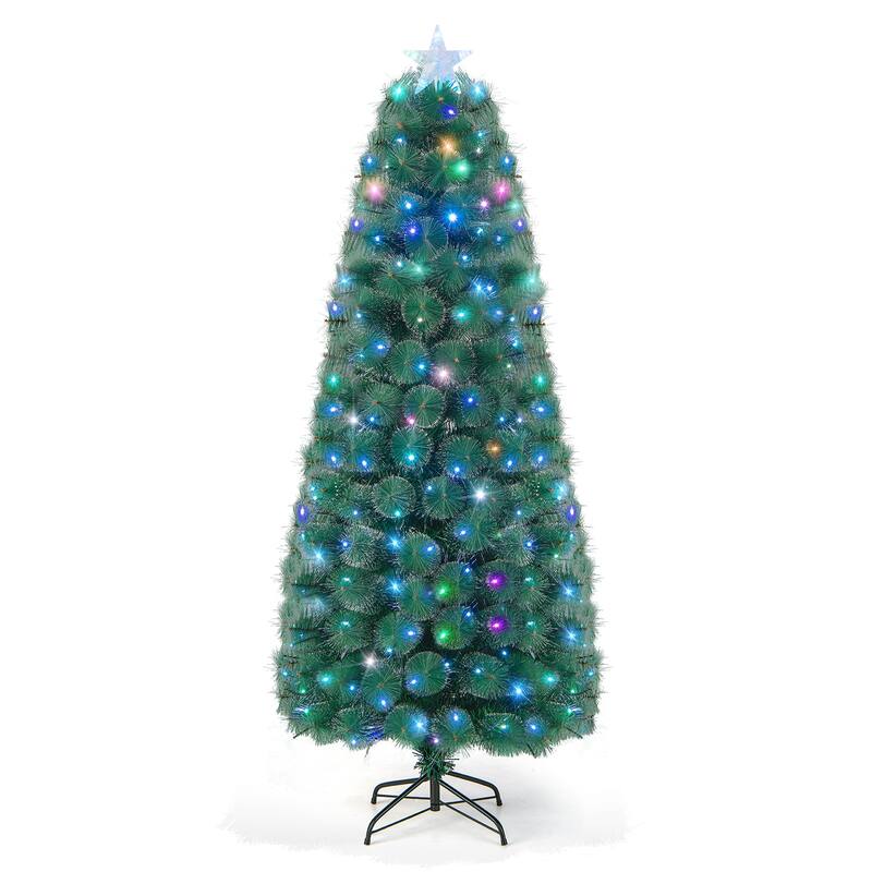 7 FT Pre-Lit Fiber Optic Christmas Tree with 226 Multi-Color LED Lights and Top Star Light - 7 Foot