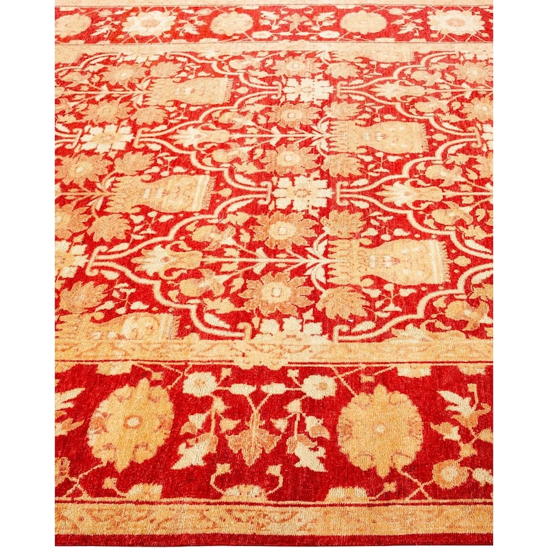 Overton Hand Knotted Wool Vintage Inspired Traditional Ottoman Red Area Rug - 6' 0" x 9' 2"