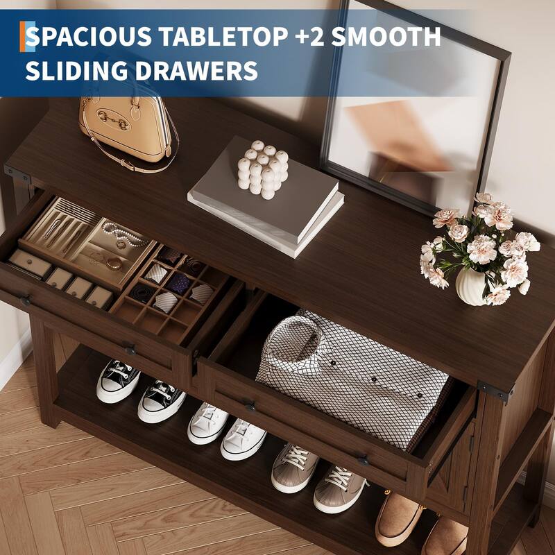 47.2" Buffet Sideboard Cabinet - Modern Farmhouse Storage Console Table with 2 Drawers & 4 Barn Doors, Coffee Bar
