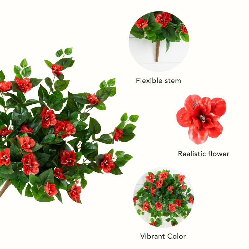 24-in UV Resistant Artificial Azalea Hanging Plant - Set of 3