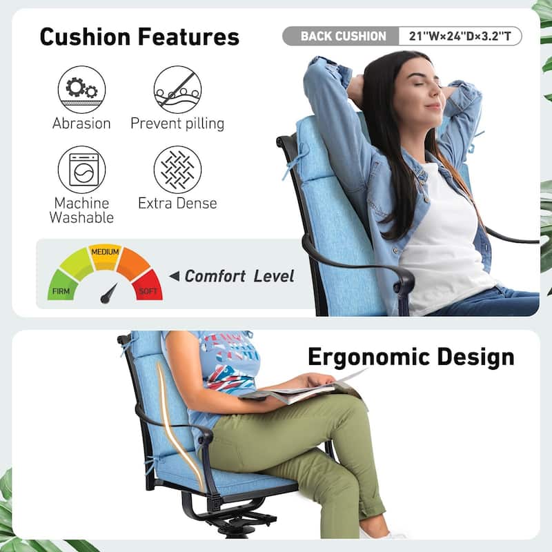 Aoodor Outdoor High Back Dining Chair Cushion Set, 44"x21"x3.2", Set of 4 - 44"x21"x3.2"