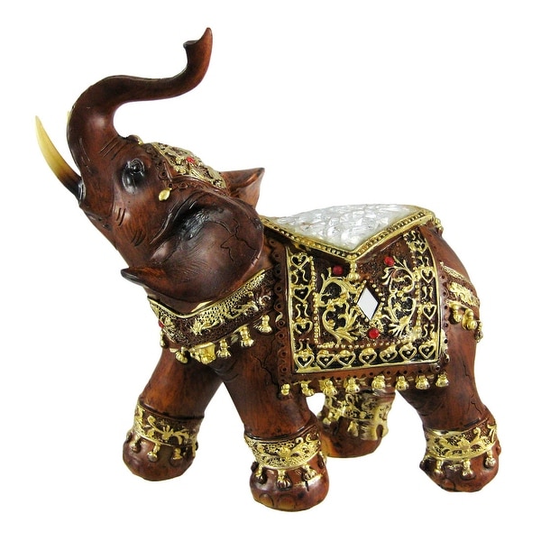 Gorgeous Wood Finish Indian Elephant Statue Crackle Glass - 6 X 6 X 3 inches