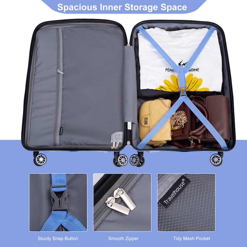 Hardshell 3 Piece PP Luggage Sets, Lightweight Durable Luggage Set with TSA Lock