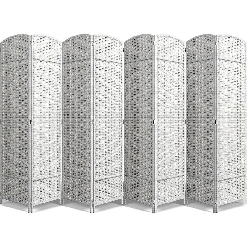 Room Divider Folding Privacy Screen Tall Partition Foldable Wall 8 Panel - 96” L x 19.50” W x 69” H - White
