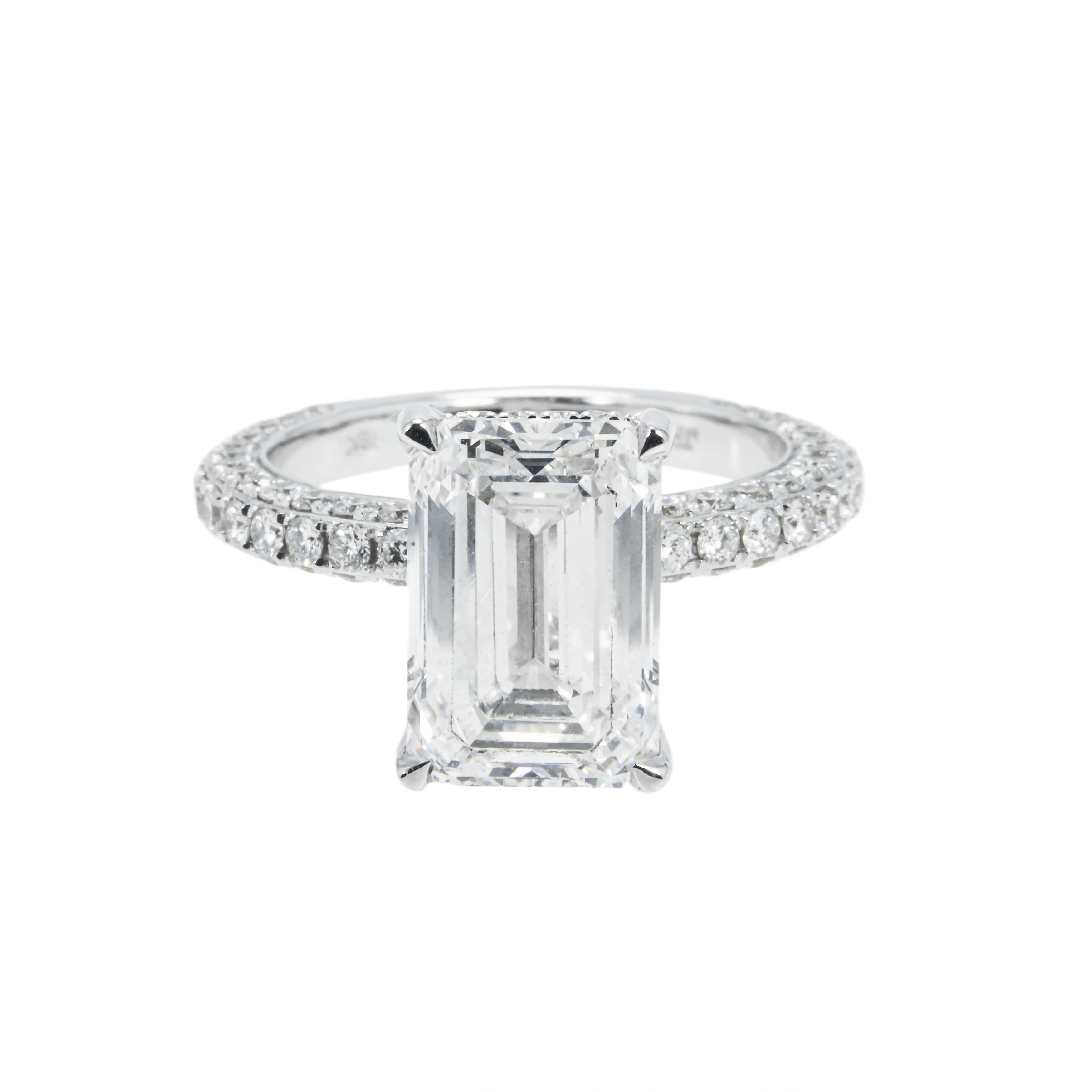 House Of Leon 18K White Gold 5.03ct Emerald Diamond Engagement Ring 6.61ctw GIA