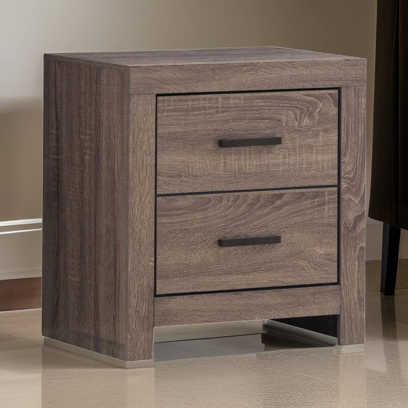 2 Drawer Nightstand with Metal Bar Pulls, Brown