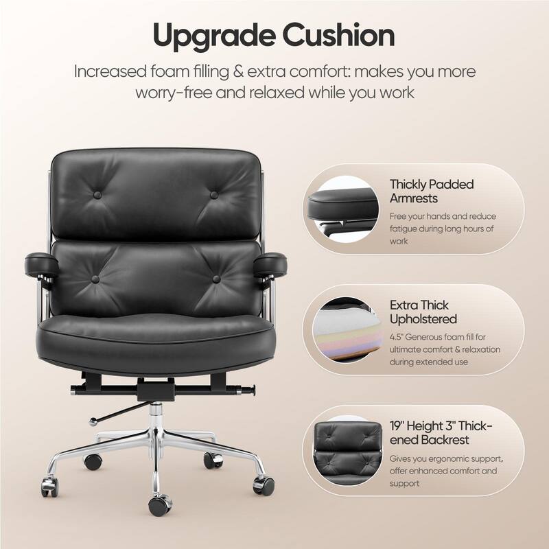 Black Mid-Back Executive Office Chair With Aluminum Alloy Frame
