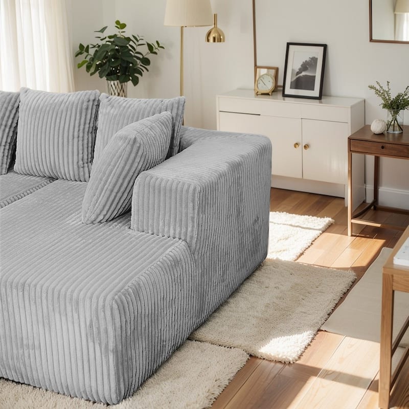 Modern 130" Corduroy Fabric U-shaped Sectional Sofa with Reversible Design for Living Room