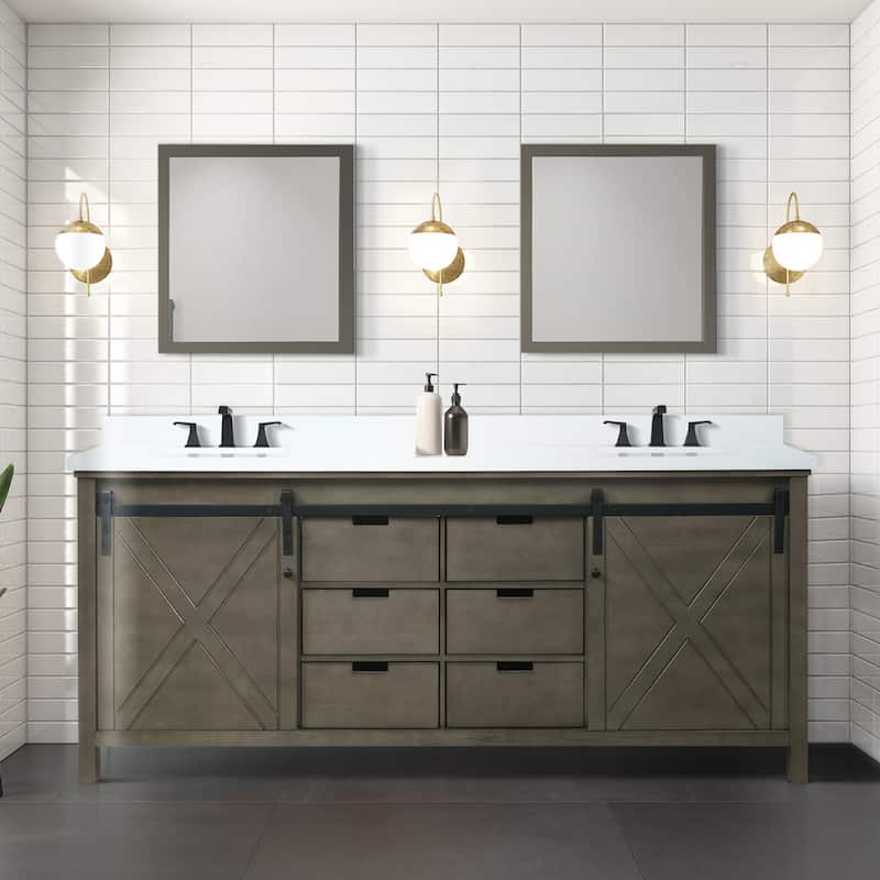 Marsyas 80 in W x 22 in D Brown Double Bath Vanity, Cultured Marble Countertop, Faucet Set and 30 in Mirrors - 80 Inch - Rustic Brown