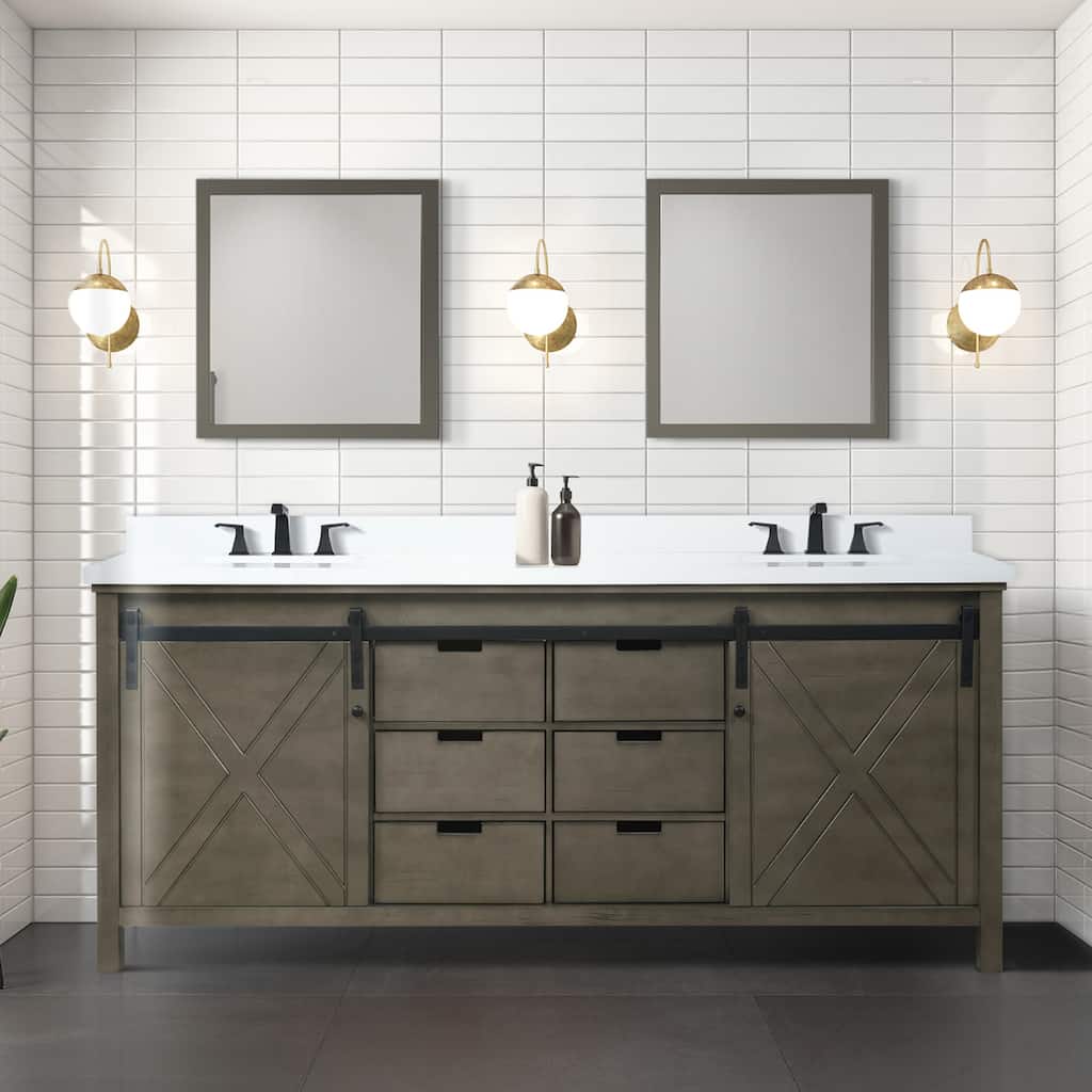 Marsyas 80 in W x 22 in D Brown Double Bath Vanity, Cultured Marble Countertop, Faucet Set and 30 in Mirrors