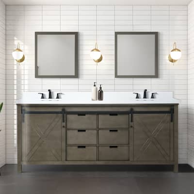 Marsyas 80 in W x 22 in D Brown Double Bath Vanity, Cultured Marble Countertop and 30 in Mirrors