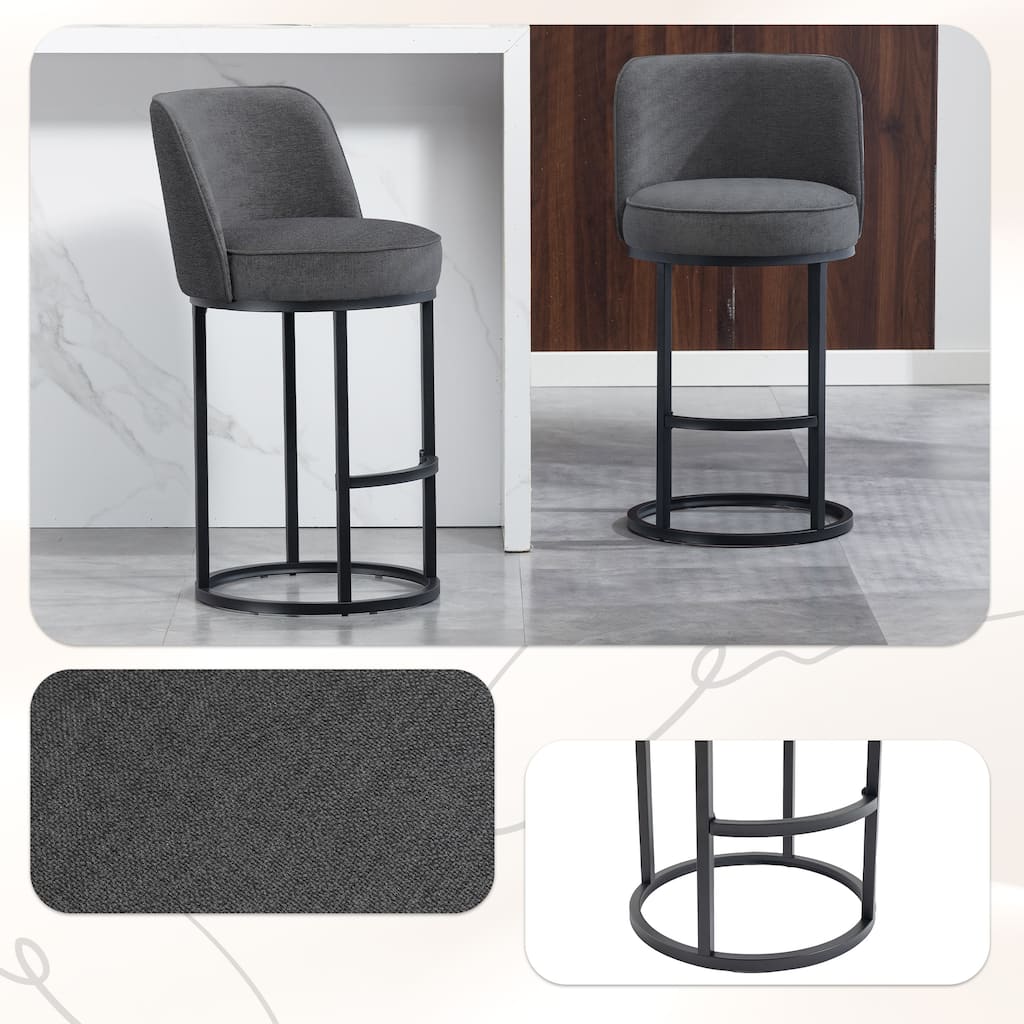 Anmytek Set of 2 Comfortable Modern Barrel Counter Height Bar Stools - Linen Fabric Upholstered With Backrest