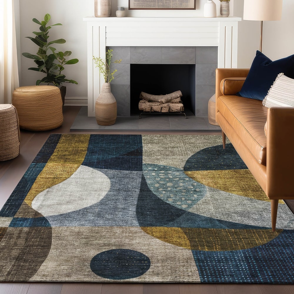 Machine Washable Indoor/ Outdoor Abstract Modern Chantille Rug
