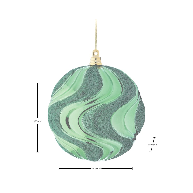 120mm Shatterproof Plastic Glitter Rippled Ball Ornament Box of 3