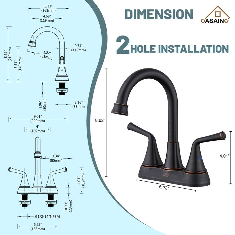 4 in. Centerset Double Handle Bathroom Faucet with Drain Kit Included