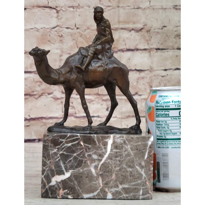 Arabian Man Riding Camel Desert Scene Decor Bronze Statue Sculpture Figure On Marble Base